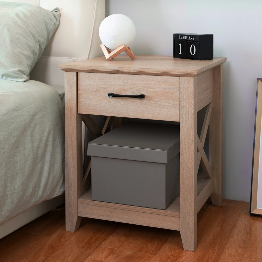 Farmhouse X-Design End Table with Storage Drawer T427349