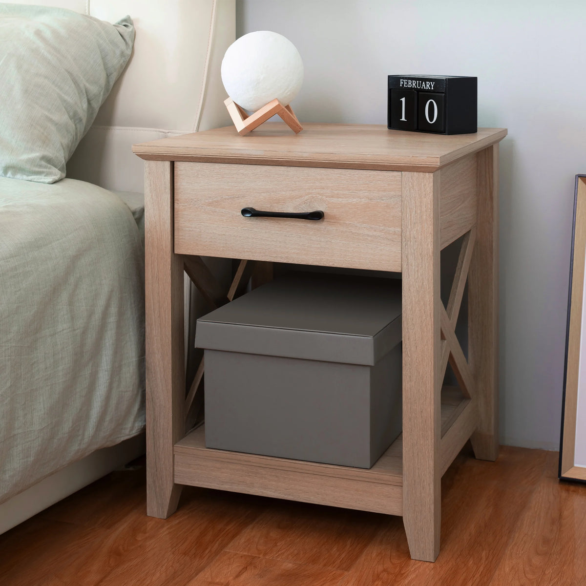 Farmhouse X-Design End Table with Storage Drawer T427349