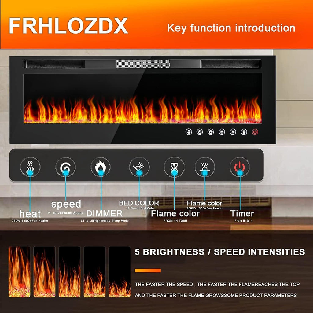 Electric Fireplace Heater with Remote Control, 750/1500W X7418