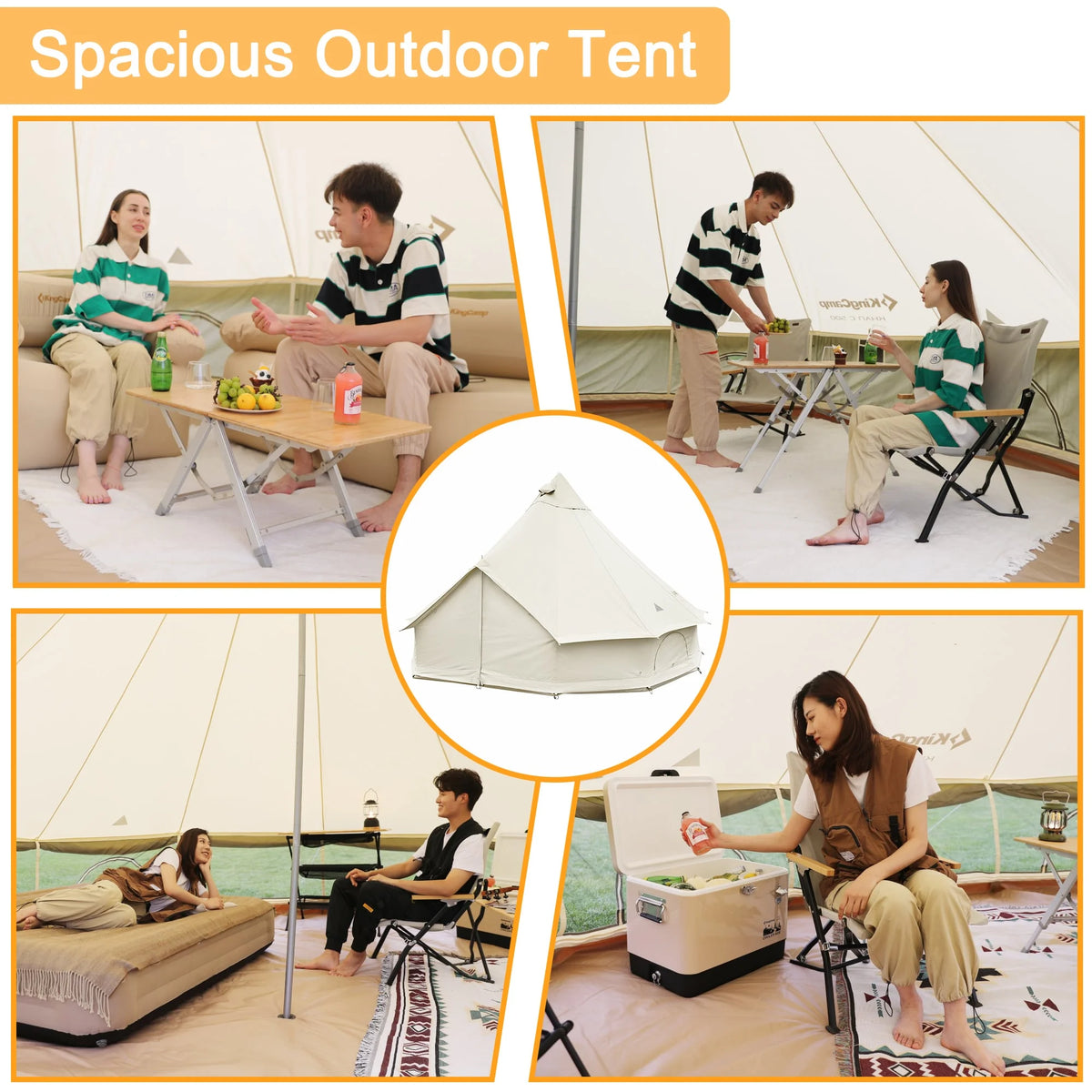 Canvas Bell Tent with Stove Jack Hole, 8-People 4 Seasons T39919