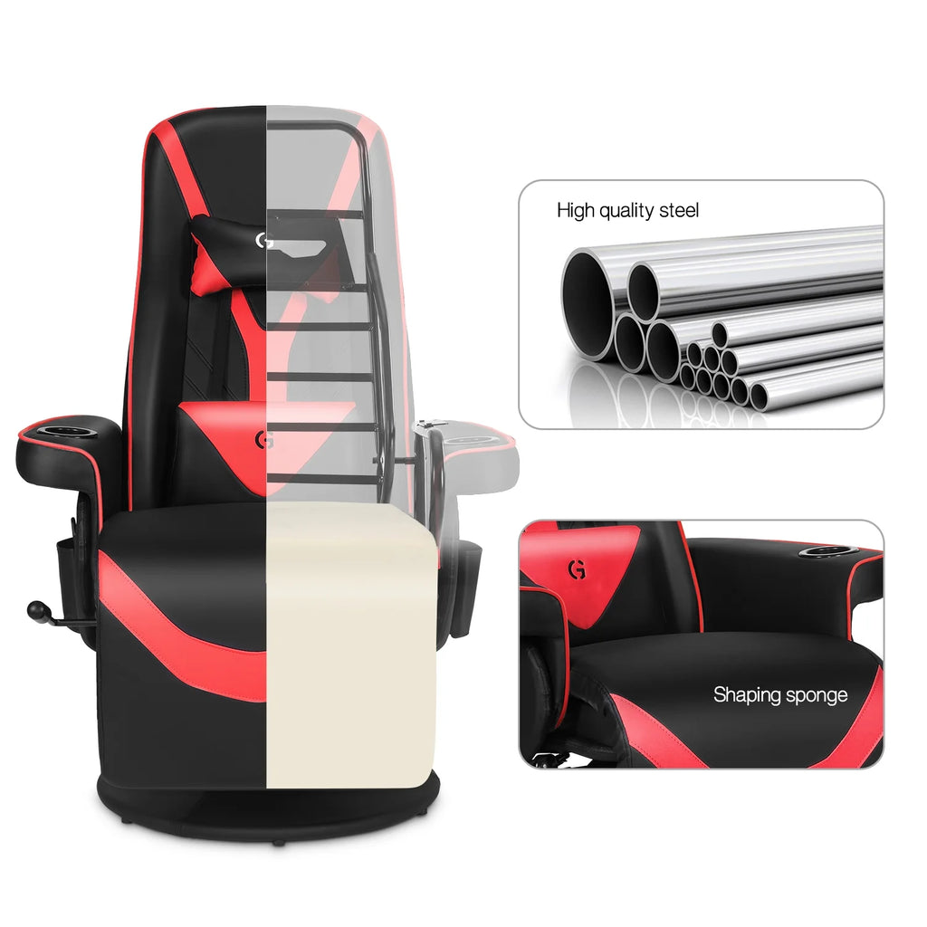 Queen Throne Video Gaming Chair Ergonomic Recliner Racing Chair with Footrest, Black Red J781473