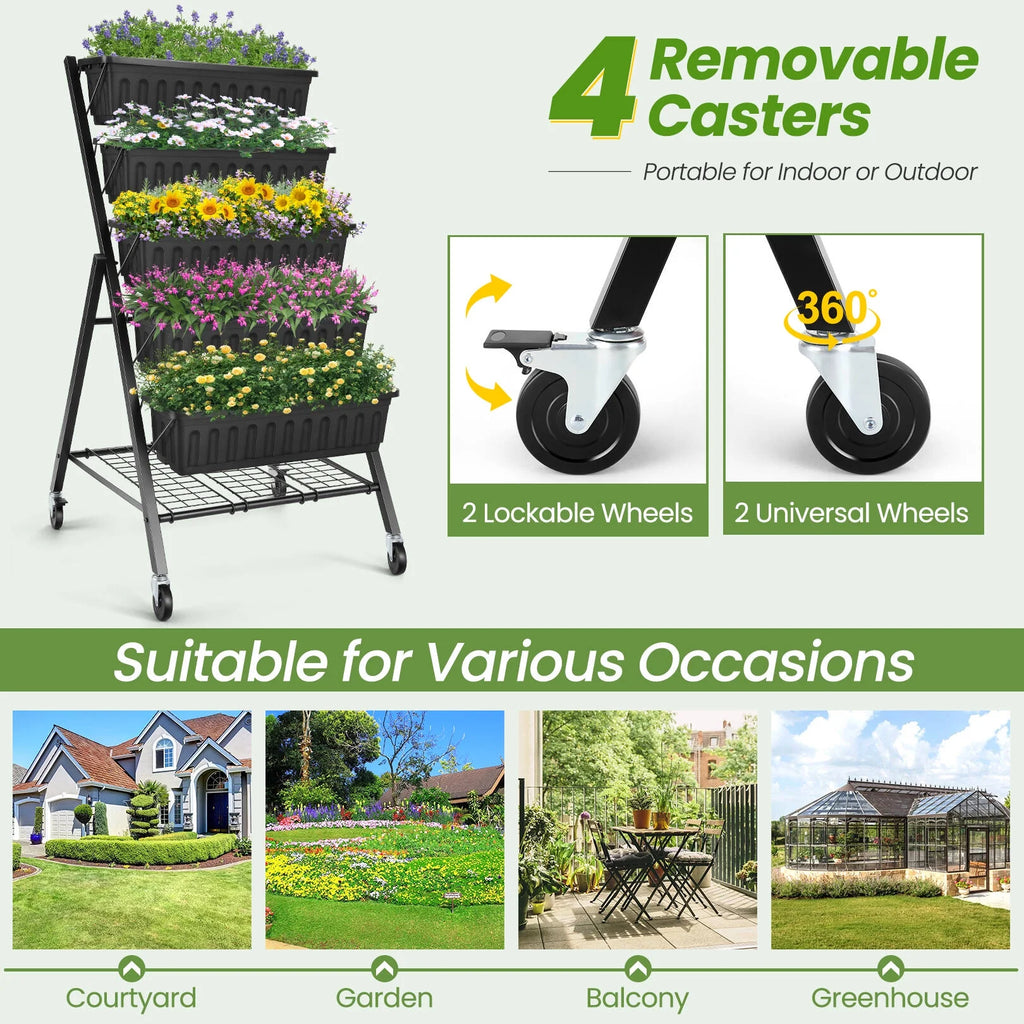 4 ft 5-Tier Raised Garden Bed Planter with Storage Shelf J5590