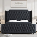 Queen Size Off-white Velvet Upholstered Bed Frame with Headboard and Footboard C40348