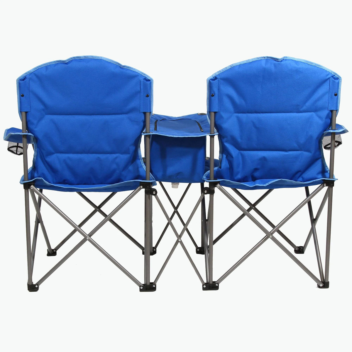 Blue Double Folding Lawn Chair with Cooler P7922