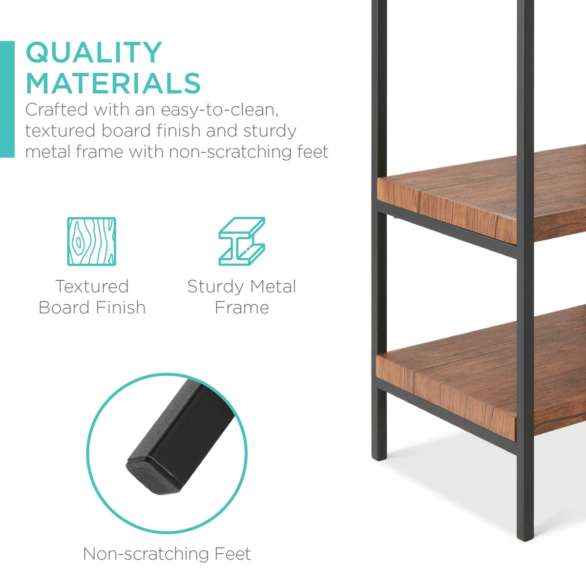 Industrial 4-Tier Console Table with Tall Shelves, Metal Frame B817436