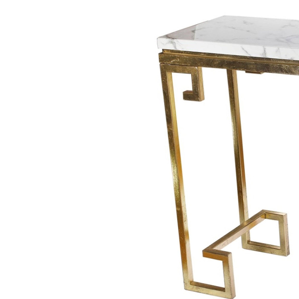 Modern Iron Console with Stone Top Gold White M880